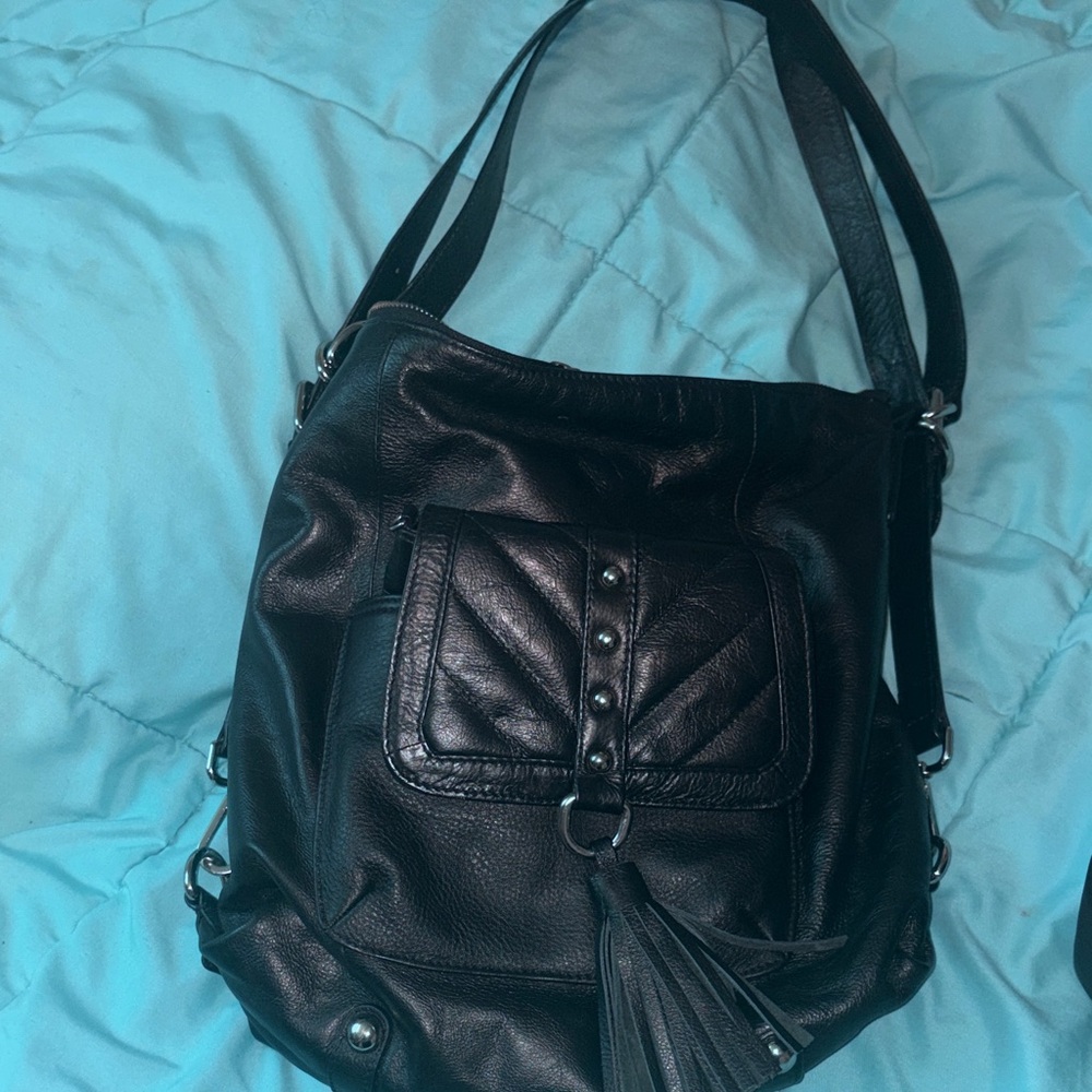 2 in 1 Elegant Black Leather Shoulder Bag